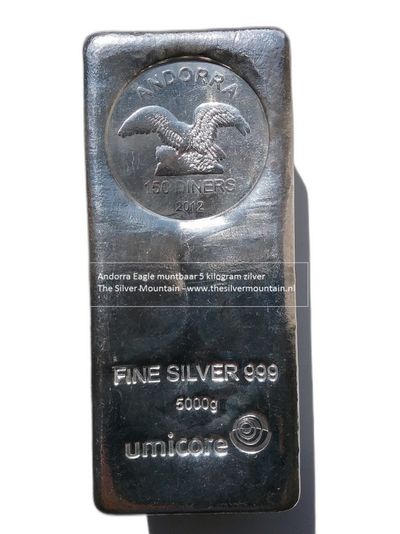 Andorra Eagle 5 kilogram silver munzbarren front