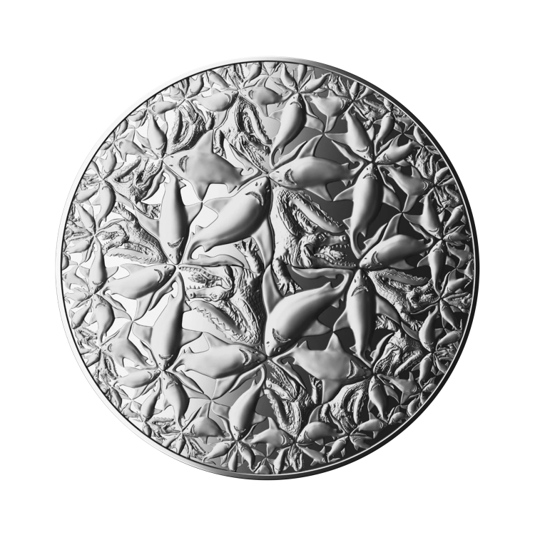 2 troy ounce zilveren munt Algoritme – Water en Aarde 2022 proof voorkant