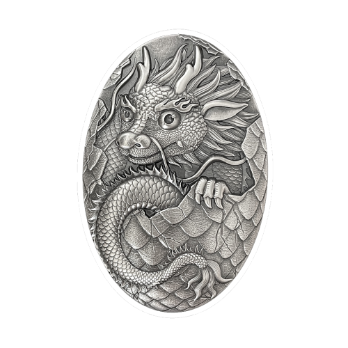 Thumbnail 5 troy ounce zilveren munt Ei van de draak 2024 voorkant