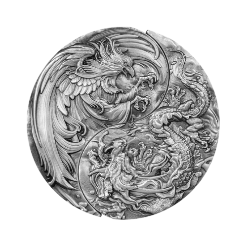 Thumbnail 2-delige set zilveren munten Yin Yang antieke afwerking voorkant
