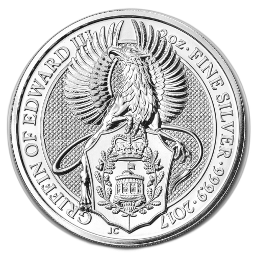 Thumbnail 2 oz Queens Beasts Zilveren Munt 2017 voorkant
