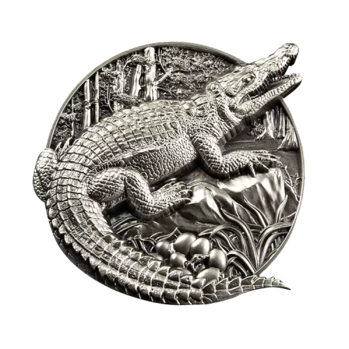 Thumbnail 5 troy ounce zilveren munt Protecting Wildlife – Krokodil 2023 voorkant