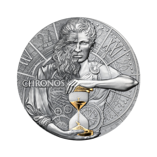 Thumbnail 2 troy ounce zilveren munt Dual Essence serie - Chronos 2023 - antieke afwerking voorkant