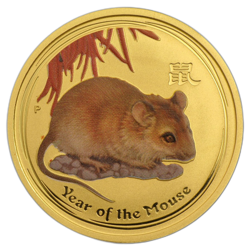Thumbnail 1/4 oz Lunar Gouden Munt 2008 voorkant