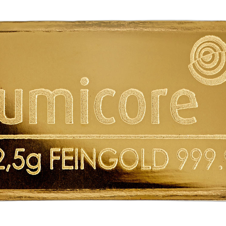 2,5g Umicore Gold Bar front