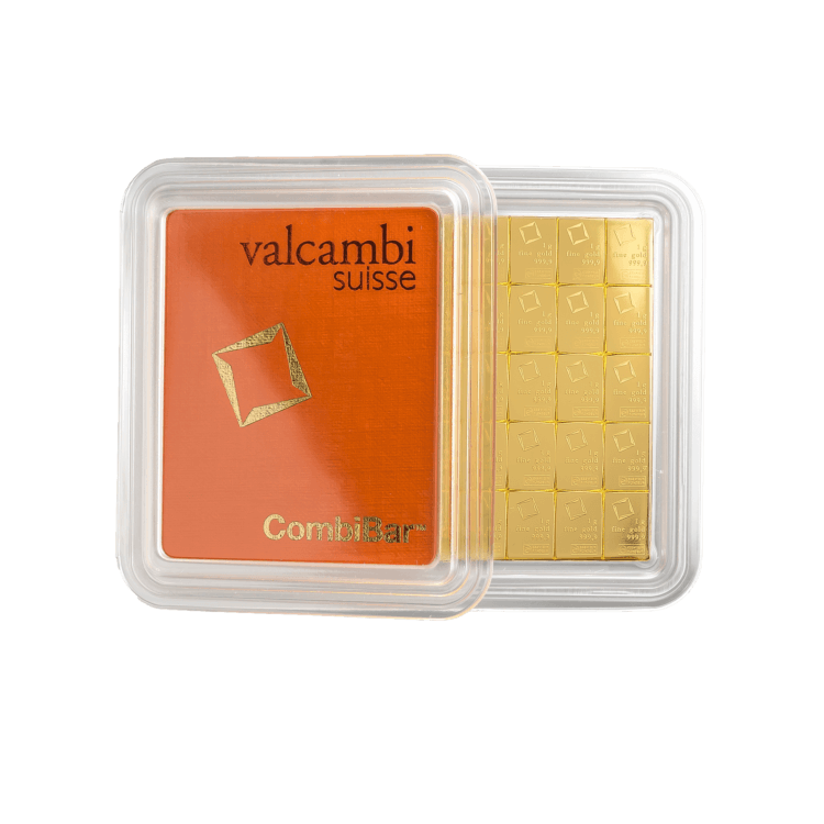 50 x 1g Valcambi Gold Combibar front
