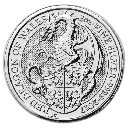 Thumbnail 2 oz Queens Beasts Zilveren Munt 2017 voorkant