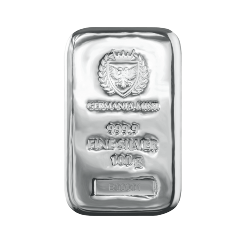 Thumbnail 100g Germania Mint Zilverbaar voorkant