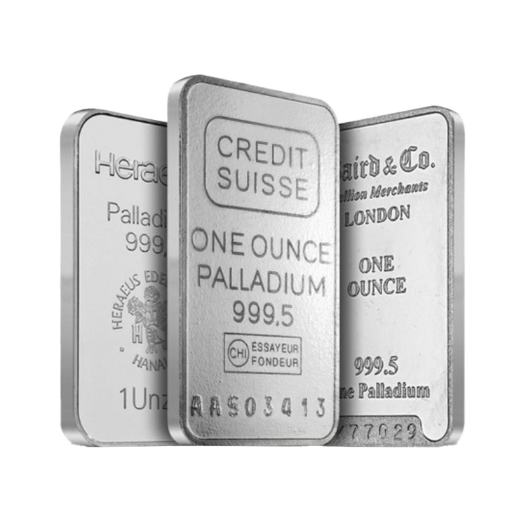 1 Troy ounce palladium baar diverse producenten voorkant