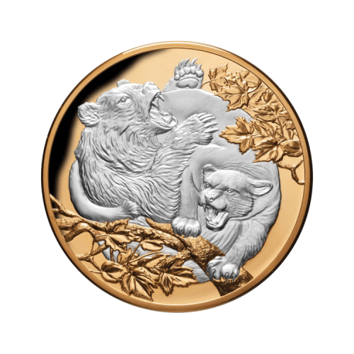 Thumbnail 5 troy ounce zilveren munt Poema vs Beer 2022 Proof voorkant