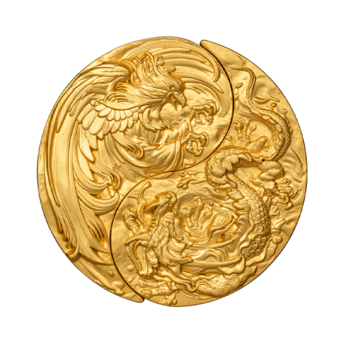 Thumbnail 2-delige set zilveren munten Yin Yang goud verguld voorkant