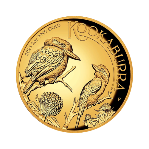 Thumbnail 2 troy ounce gouden munt Kookaburra proof 2023 voorkant