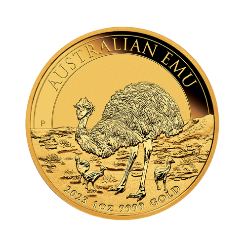 Thumbnail 1 troy ounce gouden Australian Emu munt 2023 voorkant