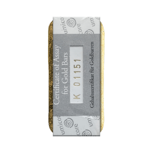 Thumbnail Reverse Umicore 250 gram gold bar with certificate