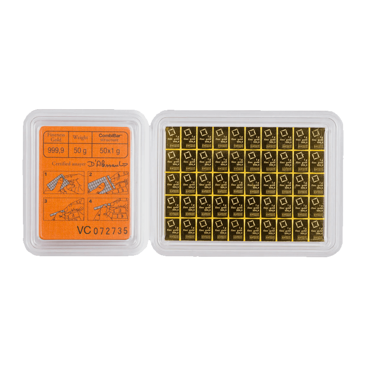 50 x 1g Valcambi Gold Combibar back