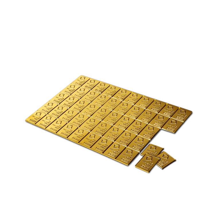 50 x 1g Valcambi Gold Combibar angle 2