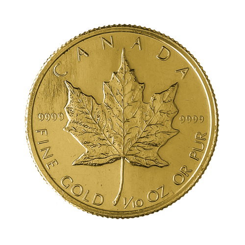 Thumbnail 1/10 troy ounce gold Maple Leaf coin obverse