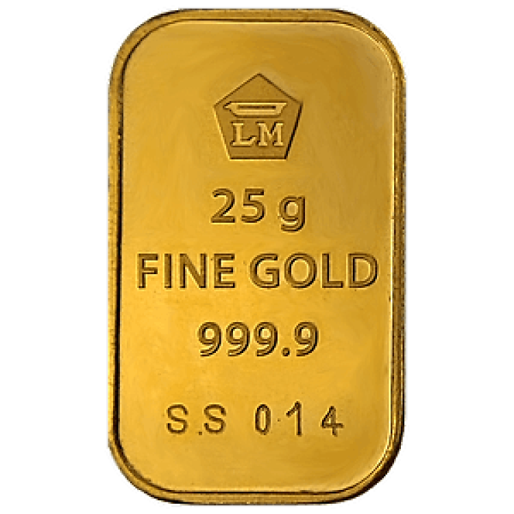 25g Logam Mulia Gold Bar Mixed Years front