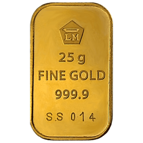 Thumbnail 25g Logam Mulia Gold Bar Mixed Years front