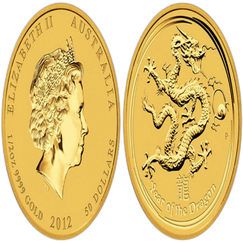 Thumbnail 1/2 oz Lunar Gouden Munt 2012 achterkant