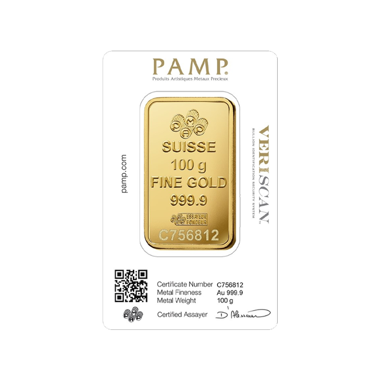 100g Pamp Suisse Goldbarren back