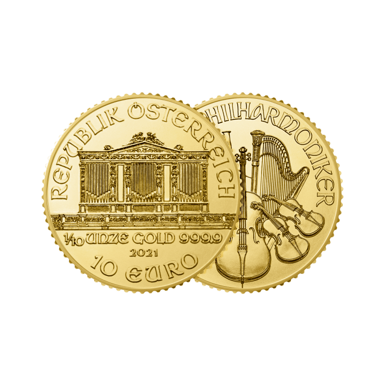 1/10 oz Philharmoniker Goldmünze 2024 angle 1