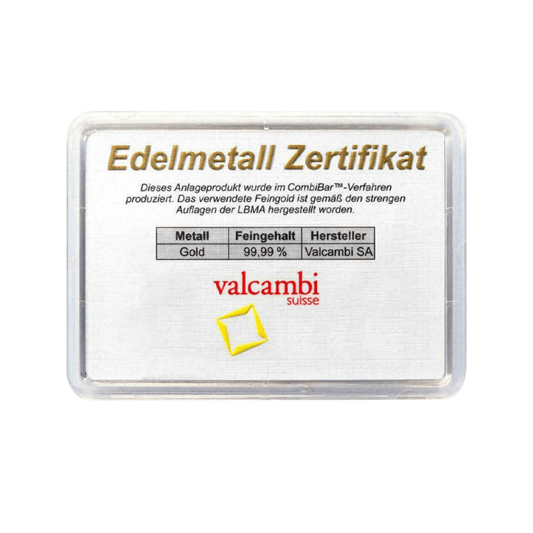 Certificate of authenticity combi bar 10x 1 gram gold