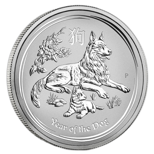 Thumbnail 2 oz Lunar Zilveren Munt 2018 achterkant