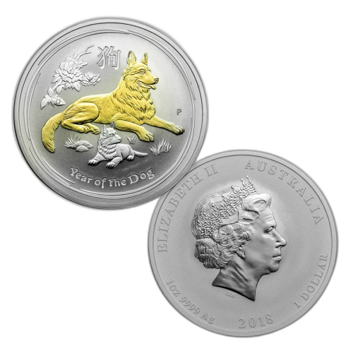 Thumbnail 4 oz Lunar Zilveren Munt 2018 perspectief 1