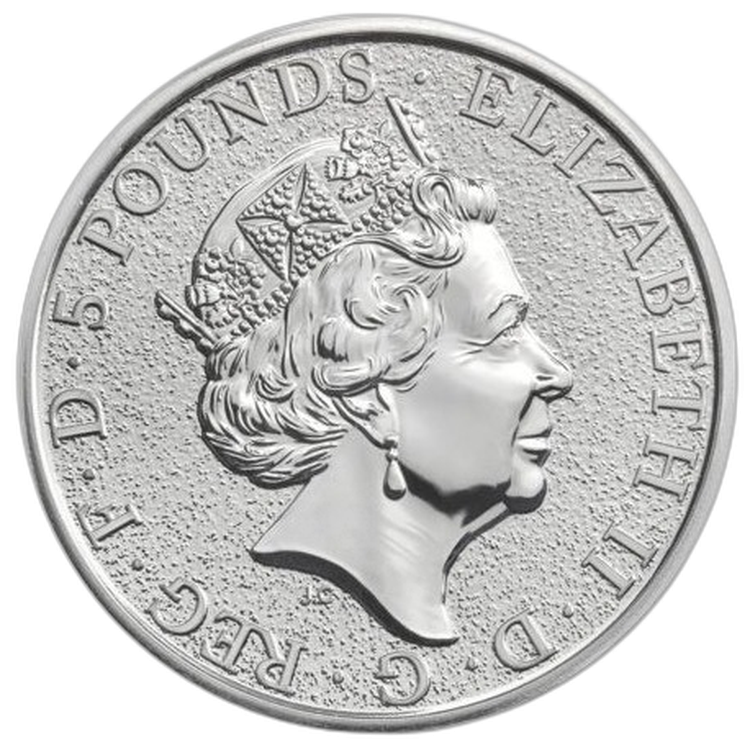 2 oz Queens Beasts Zilveren Munt 2018 achterkant