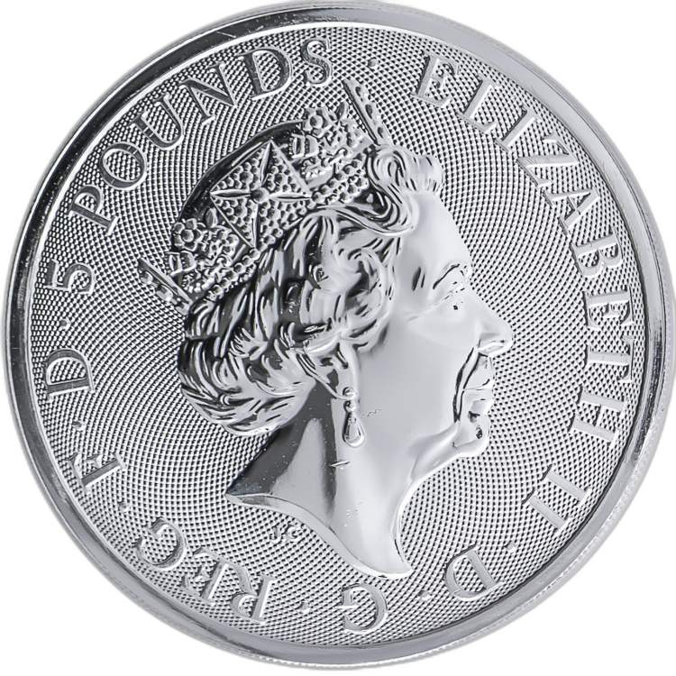 2 oz Queens Beasts Zilveren Munt 2018 perspectief 1