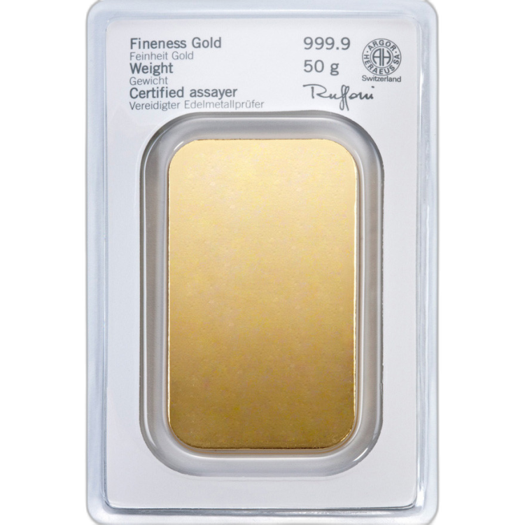 50g Heraeus Goldbarren Verschiedene Jahre back