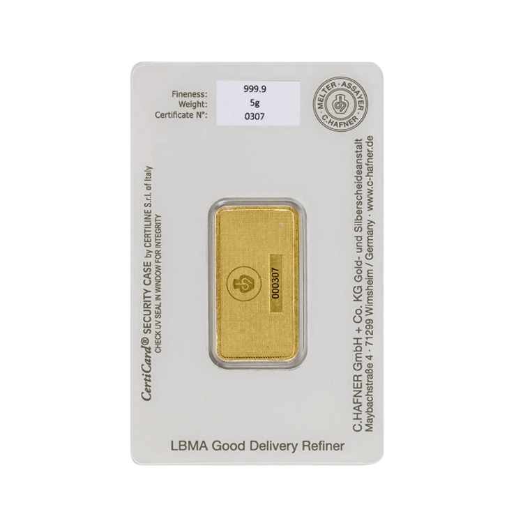 Gold bar 5 gram C. Hafner reverse