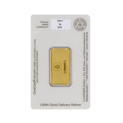 Thumbnail Gold bar 5 gram C. Hafner reverse