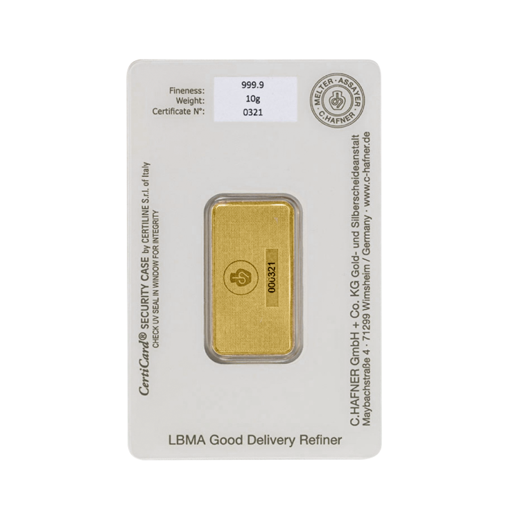 Reverse C. Hafner gold bar 10 grams