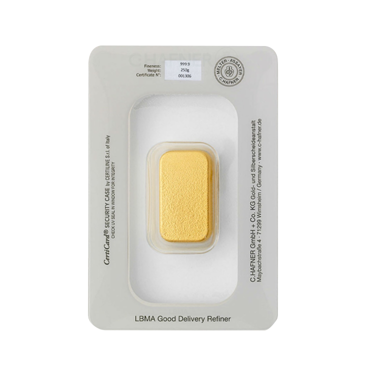 Reverse 250 gram C. Hafner goudbaar