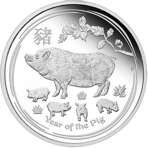 Thumbnail 1 oz Lunar Zilveren Munt 2019 perspectief 1
