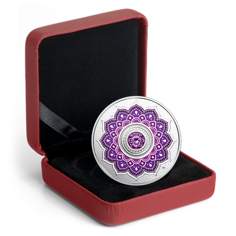 1/10 oz Februari Birthstone Swarovski Silbermünze back