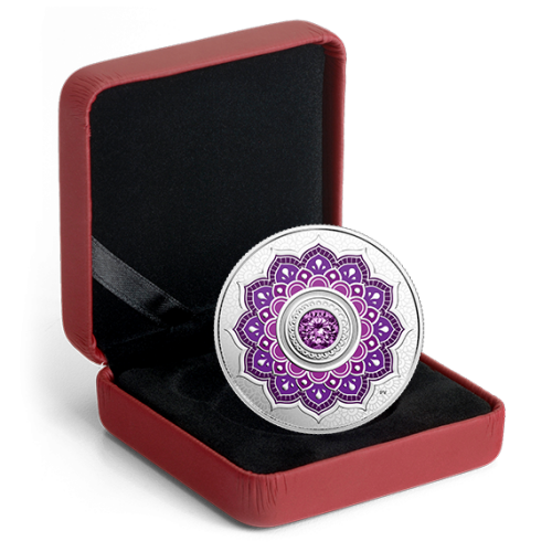 Thumbnail 1/10 oz Februari Birthstone Swarovski Silbermünze back