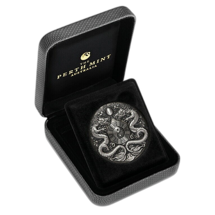 2 Troy ounce zilveren munt Double Dragon 2019 angle 1