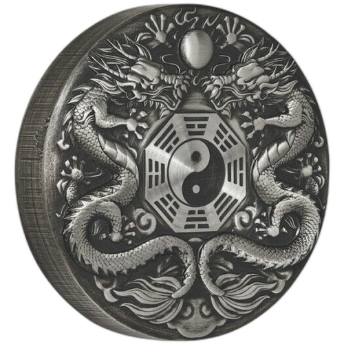 Thumbnail 2 Troy ounce zilveren munt Double Dragon 2019 angle 2