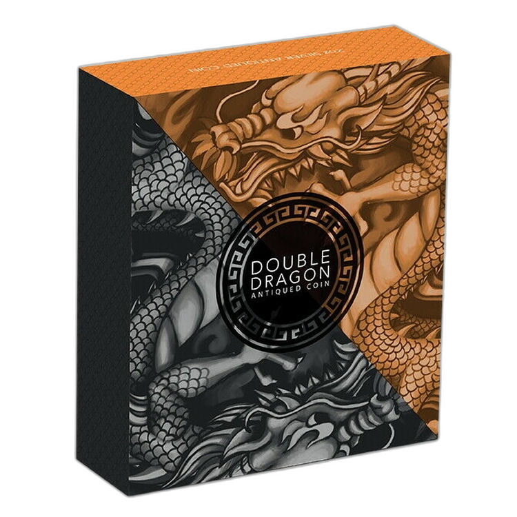 2 Troy ounce zilveren munt Double Dragon 2019 angle 3