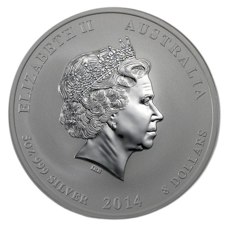 5 oz Lunar Zilveren Munt 2014 achterkant
