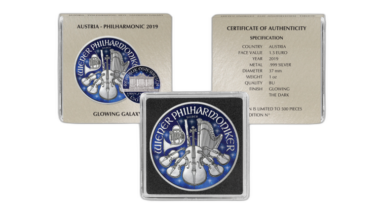 1 oz Glowing Galaxy Philharmoniker 2019 Silbermünze 2019 back
