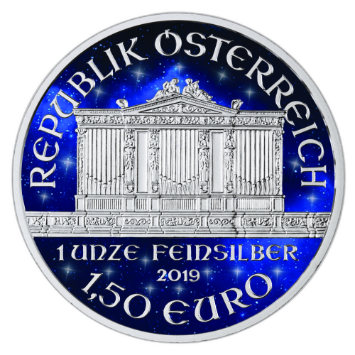 Thumbnail 1 oz Glowing Galaxy Philharmoniker 2019 Silbermünze 2019 angle 1