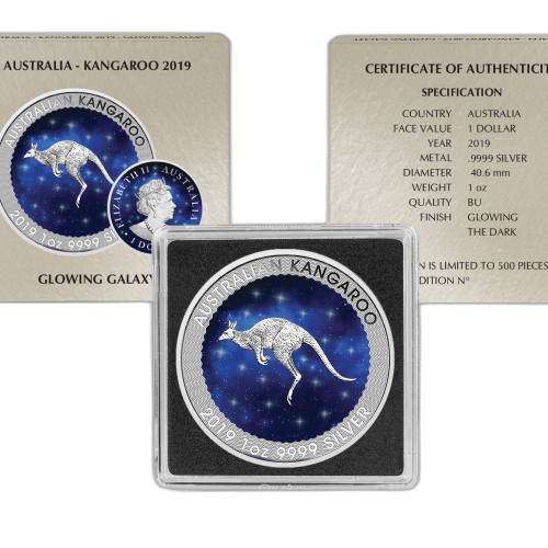 Thumbnail 1 Troy ounce zilveren munt Glowing Galaxy Kangaroo 2019 perspectief 1