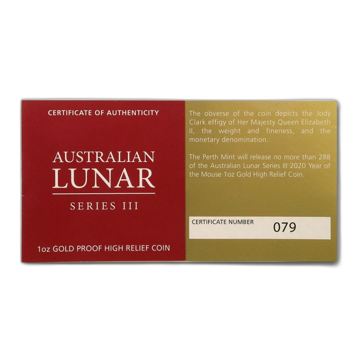1 oz Lunar Proof Gouden Munt 2020 perspectief 1
