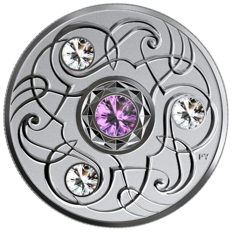 150g Februari Birthstone Swarovski Silver Coin 2020 back