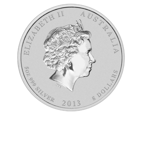 Thumbnail 5 oz Lunar Zilveren Munt 2013 perspectief 1