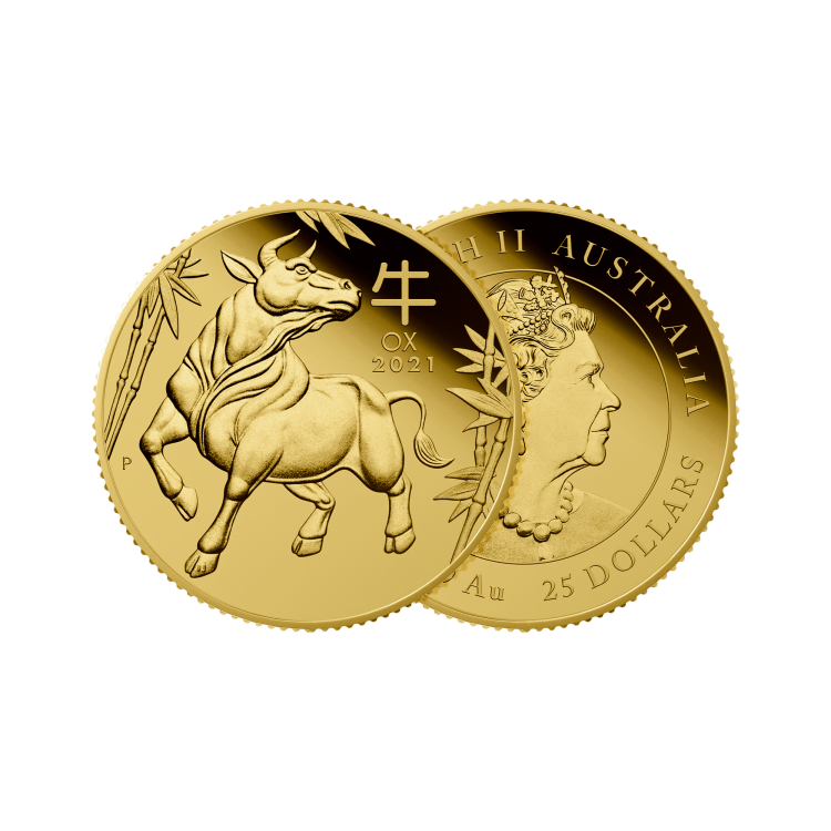 1/4 oz Lunar Gouden Munt 2021 perspectief 1